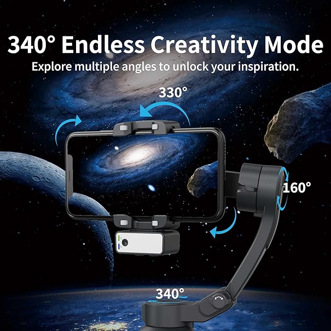 3-Axis Gimbal Stabilizer for Smartphone, Handheld Gimbal Tripod for iPhone & Andriod with Fill Light, AI Auto Face/Object Tracking, Foldable Rotating Stabilizer for Phone Video Recording, Vlogging