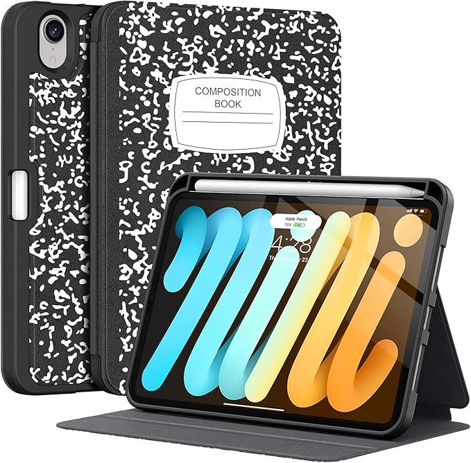 Supveco Case for iPad mini 7 (A17 Pro) 2024/iPad Mini 6 2021 8.3 Inch with Pencil Holder-[Auto Wake/Sleep],Slim Protective Case with Soft TPU Back Cover for iPad mini 7th/6th Generation(Book)