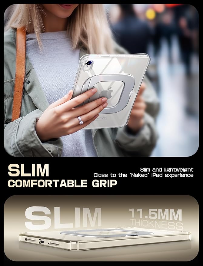SUPCASE for iPad Mini 7 A17 Pro 2024 Case with Stand (Unicorn Beetle Prism), [Anti-Scratch] [Support Apple Pencil Charging] Slim Protective Clear Cover for iPad Mini 7th/6th Generation 8.3 Inch, Clear