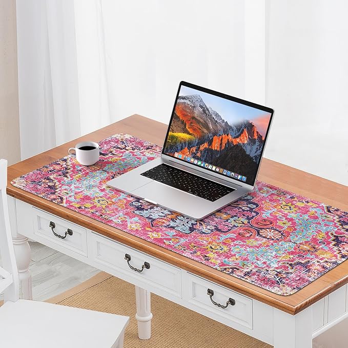 iLeadon Large Boho Desk Mouse Pad Mat,Computer Desk Cover Mat with Smooth Lycra Surface,Rubber Base Mousepad with Stitched Edges,Keyboard Mat for Office,Home (Boho Floral)