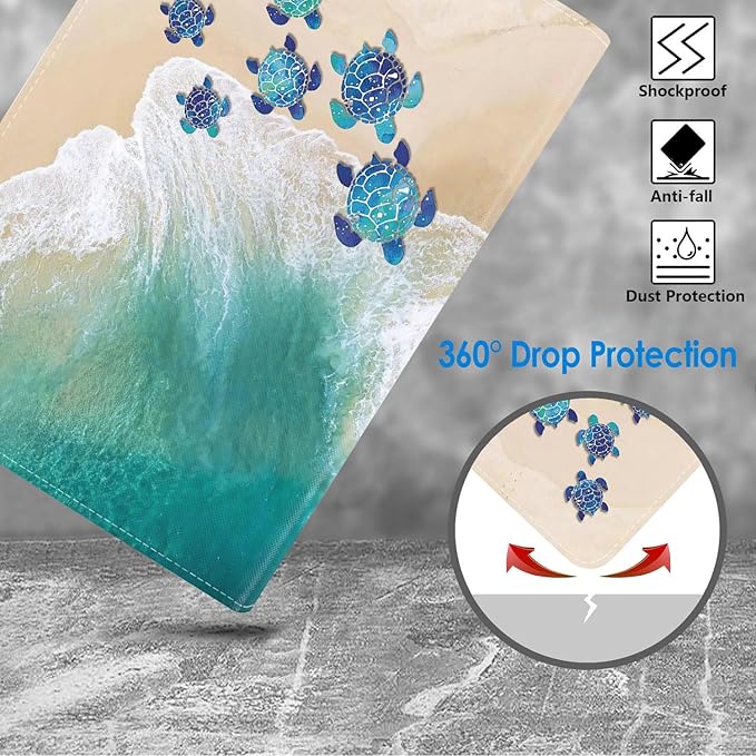 WEUIUJKILO Case for iPad (A16) 11th Generation 11 Inch 2025, iPad 10th Generation 10.9 Inch 2022, Slim PU Leather Folding Stand Smart Cover with Auto Sleep/Wake, Turtle on The Beach