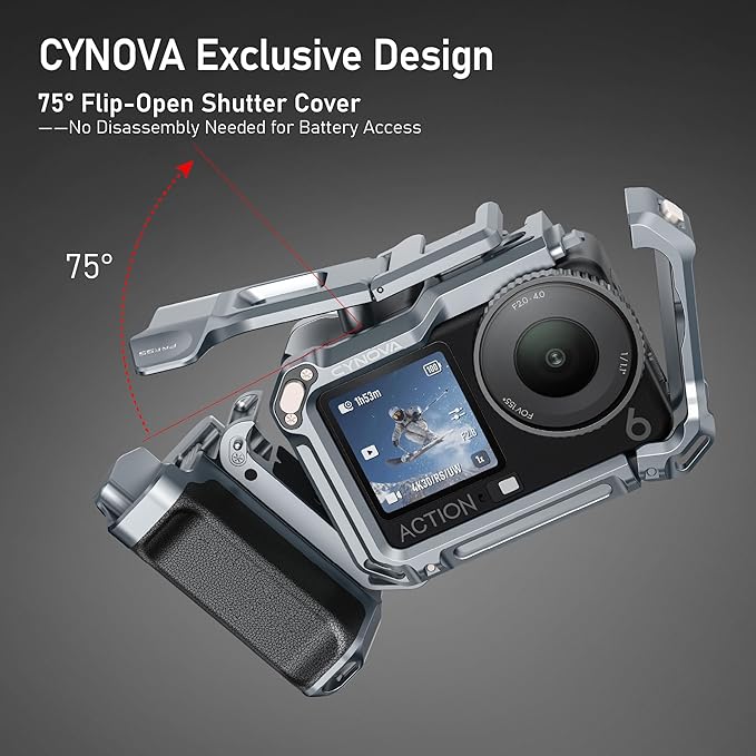 CYNOVA Aluminum Street Grip Kit for DJI Osmo Action 6 Accessories, Metal Protective Cage Frame with Photography Grip, Silicone-Coated Handle, Wrist Strap for DJI Osmo Action 6 Camera