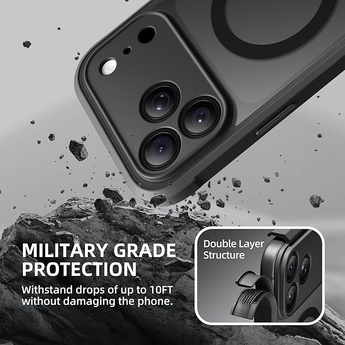 BERFY for iPhone 17 Pro Max Case, Compatible with MagSafe, Built-in Privacy Screen Protector, Camera Protection, Shockproof Full Body Phone Case 6.9", Translucent Black