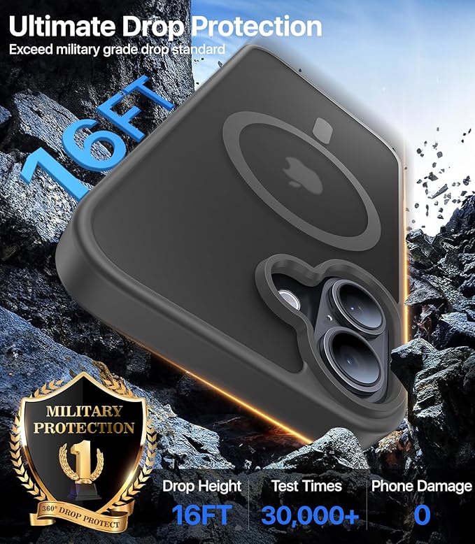 Magnetic for iPhone 16 Case, [Compatible with MagSafe][Military-Grade Drop Protection][Anti-Yellowing] Shockproof Protective Translucent Matte Cover for iPhone 16 Phone Case,Gray