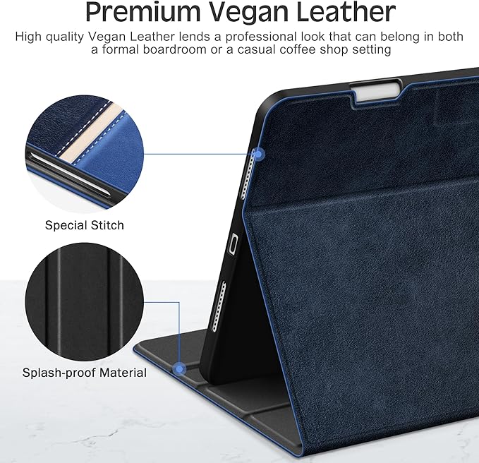 KingBlanc Case for iPad Air 13-inch M4/M3/M2 (2026/2025/2024) with Pencil Holder, Vegan Leather Cover, Auto Wake/Sleep, Multi-Angle Stand for Viewing & Drawing, Pencil Pro & USB-C Compatible, Blue