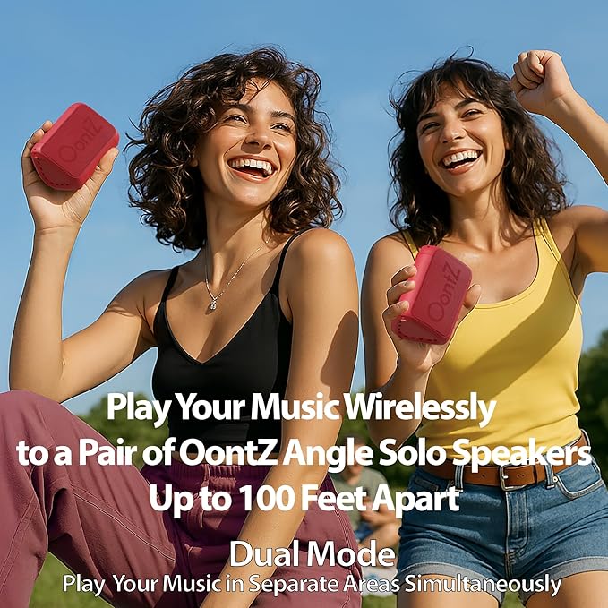 OontZ Angle Solo Portable Bluetooth Speaker - Ultra Portable, 14 Hours of Playtime, 100ft Wireless Range, Waterproof, Budget-Friendly Speaker for Travel, Outdoor or Home, Great Gift (Red)