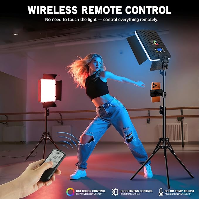NiceVeedi 40W RGB Photography Lighting with 20 Effects, 360° Full Color/2700-6500K Studio Lights with Remote & Display, Lighting for Video Recording/Photography/Streaming/YouTube/TikTok/Content Creat