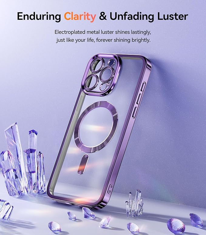 Meifigno for iPhone 15 Pro Max Case 6.7", [Glitter Card & Wrist Strap] [Compatible with MagSafe] [2X Screen Protectors] Surround Raised Camera Lens Protection for 15 Pro Max Case, Deep Purple