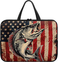 American Flag Fish Laptop Sleeve, Shockproof Laptop Tote Bag, Computer Bag Fits Up to 17 Inch, Zipper Tablet Sleeves Carrying Case for 4th of July USA 250 Years, Notebook Briefcase