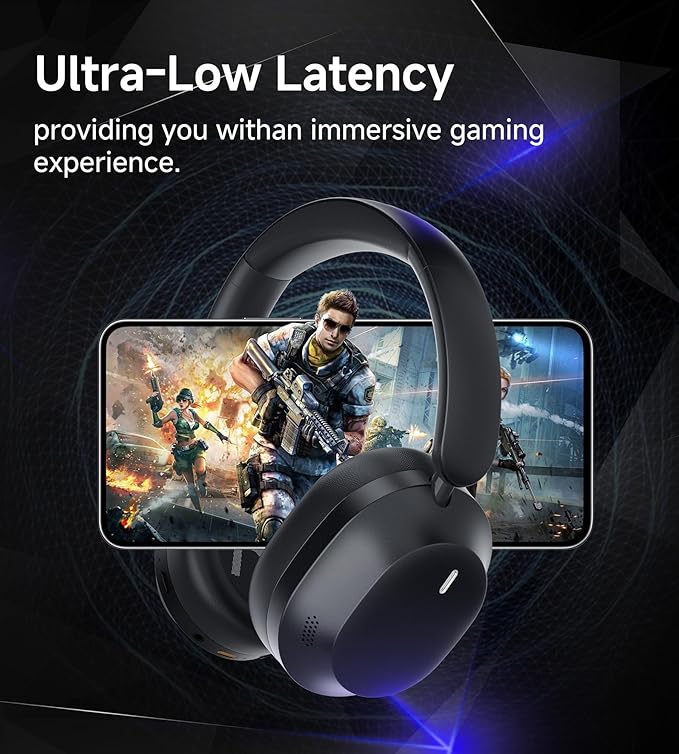 King Lucky B900 Hybrid Active Noise Cancelling Headphones, Wireless Over Ear Headphones, Bluetooth 5.4, Hi-Res Audio, Deep Bass, Comfortable Fit, with Mic, for Commuting, Travel, Home, Work, Black