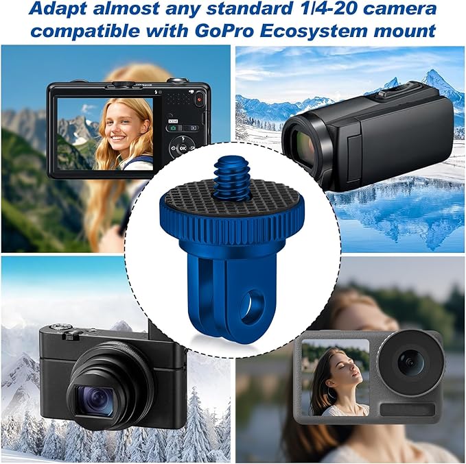 Frienda 4 Pieces Aluminum Camera Tripod Mount Adapter 1/4-20 Conversion Adapter for Tripod Compatible with GoPro Action Cameras and Other Standard 1/4 Accessories (Blue)