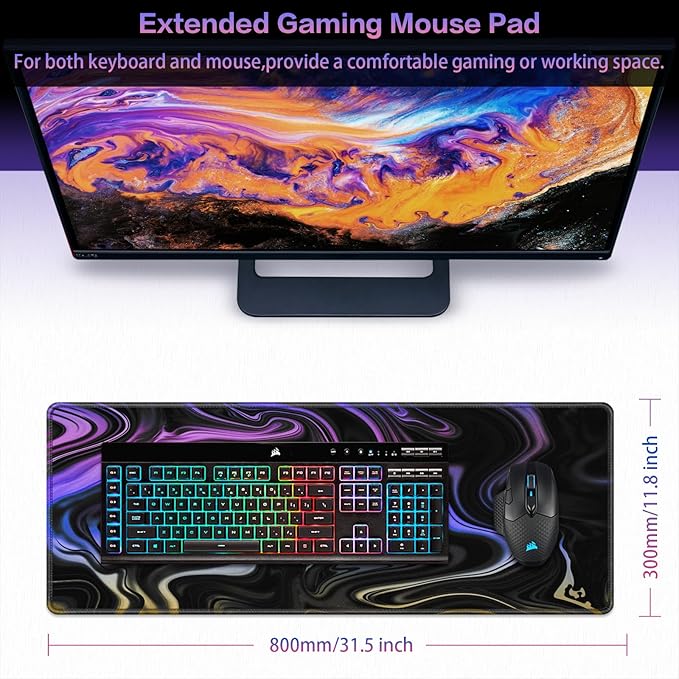 Canjoy Gaming Mouse Pad, Fluid Pattern Mouse Pad 31.5x11.8inch Large Extended Computer Mouse Mat Keyboard Full Desk Mousepad for Gaming, Office, Home