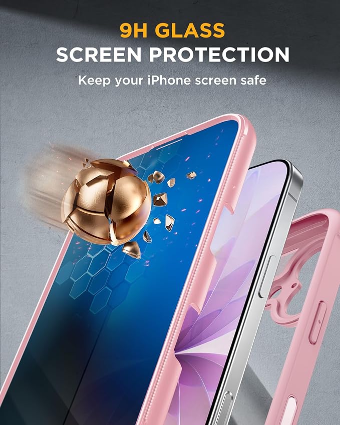 Miracase Magnetic for iPhone 17 Case with Privacy Screen Protector [Compatible with MagSafe],Full Camera Protection and Full Body Shockproof Bumper 17 Phone Cover 6.3", Light Pink