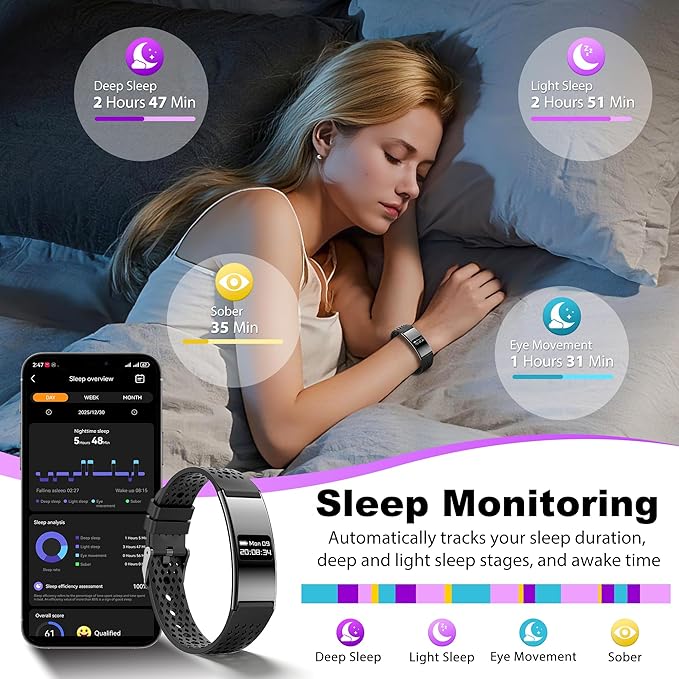 Smart Bracelet for Women Men,Wearable Activity & Fitness Tracker,All-Day Heart Rate/Stress/HRV/Step Monitor,24H Sleep Tracker,Multiple Sport Modes Smart Wristband with 2 Bands, Free APP