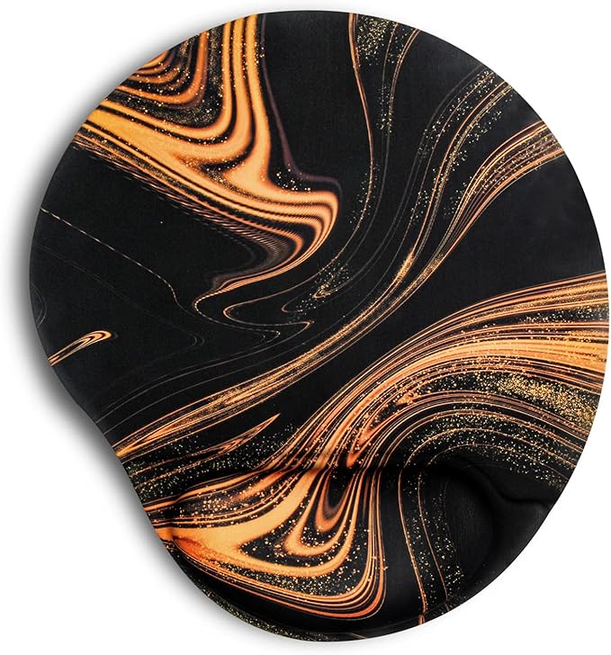 Ergonomic Mouse Pad with Wrist Support,Cute Mouse Pads with Wrist Rest,Comfortable Mouse Pad for Home Office Gaming Working Computers Laptop,Pain Relief with Non-Slip PU Base (Black Gold)