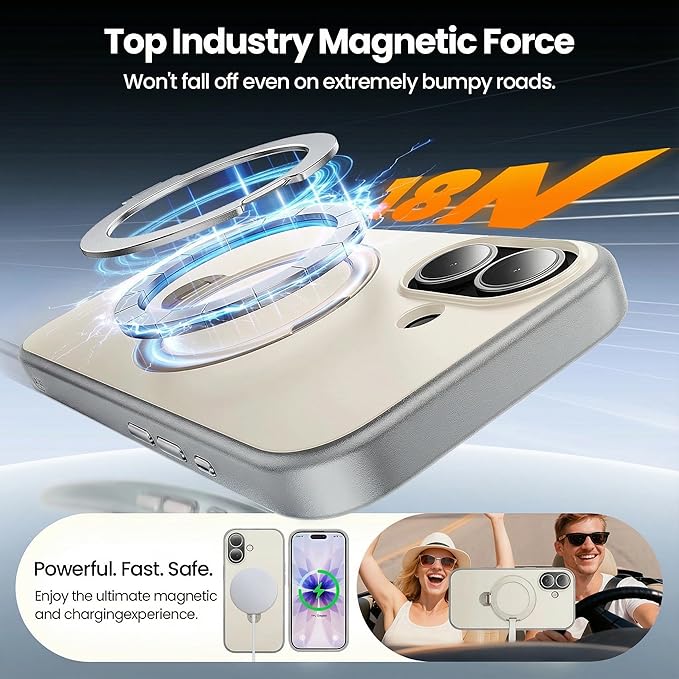 360°Ring Stand for iPhone 17 Case, Compatible with MagSafe, Military-Grade Protective,Anti-Yellowing, Scratch-Resistant Back Cover Phone Case for iPhone 17 6.3", White
