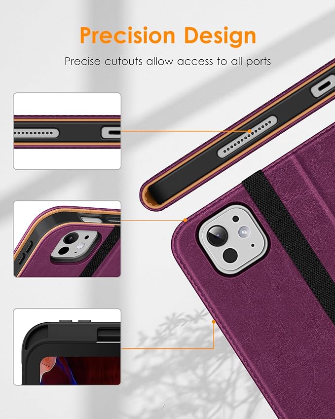DTTO for iPad Pro 11 inch Case (M5/M4) 2025/2024, Premium Leather Business Folio Stand Cover with Pencil Holder - Auto Wake/Sleep and Multiple Viewing Angles, Purple