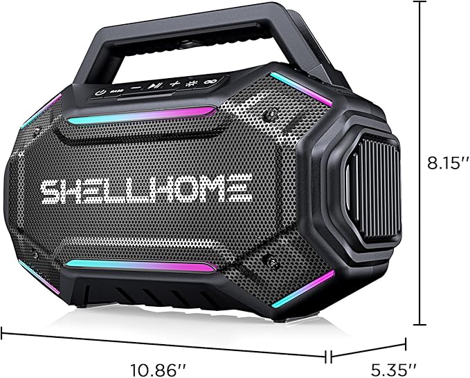 ShellHome Bluetooth 6.0 Speakers Outdoor, 80W(Peak) Loud Speaker with Bass, 30H Playtime, IPX6 Waterproof, RGB Lights, BassUp 2.0, TWS, Portable Large Jobsite Speakers for Party, Garage