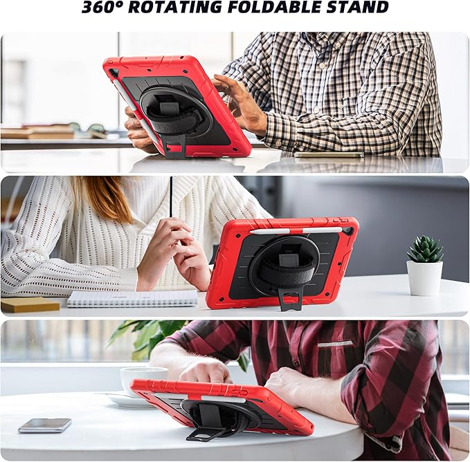 Case for iPad 6th/5th Generation 9.7'' with Screen Protector Pencil Holder [360 Rotating Hand Strap] &Stand, Drop-Proof Case for iPad 6th/5th/ Air 2/ Pro 9.7 (Red&Black)