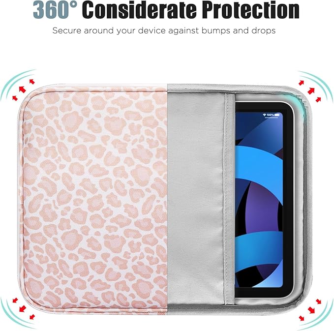 TiMOVO 9-11" Tablet Sleeve Bag for iPad 11-inch A16 2025, iPad 10.9"/10.2"| Air 11 Inch/5th/4th Gen. 10.9", Galaxy Tab A9+/A11Plus 11", Protective Bag with Pocket, Pink Leopard