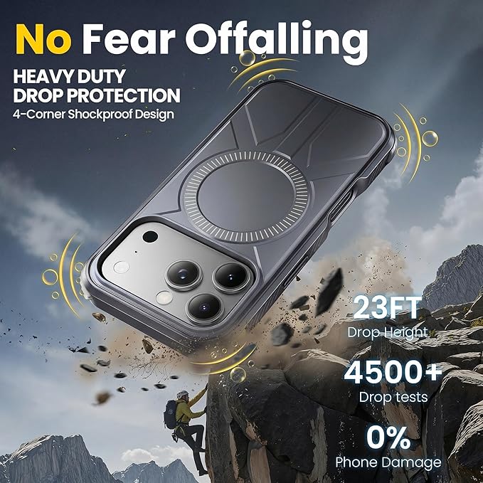 3 in 1 for Heavy Duty iPhone 17 Pro Max Case with Screen Protector & Camera Lens Protector ,7X Military-Grade Drop Protection ,Fits MagSafe ,Rugged & Slim shockproof Case for iPhone 17 Pro Max ,Black
