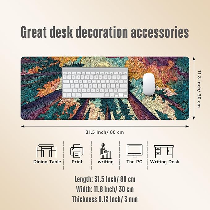 Extended Gaming Mouse Pad, Large Mouse Mat 3 mm Nature Rubber Base Mousepad with Stitched Edges, Non-Slip Desk Mat for Office Home Great Gift 31.5x11.8 Inch (Starry Forest 2)