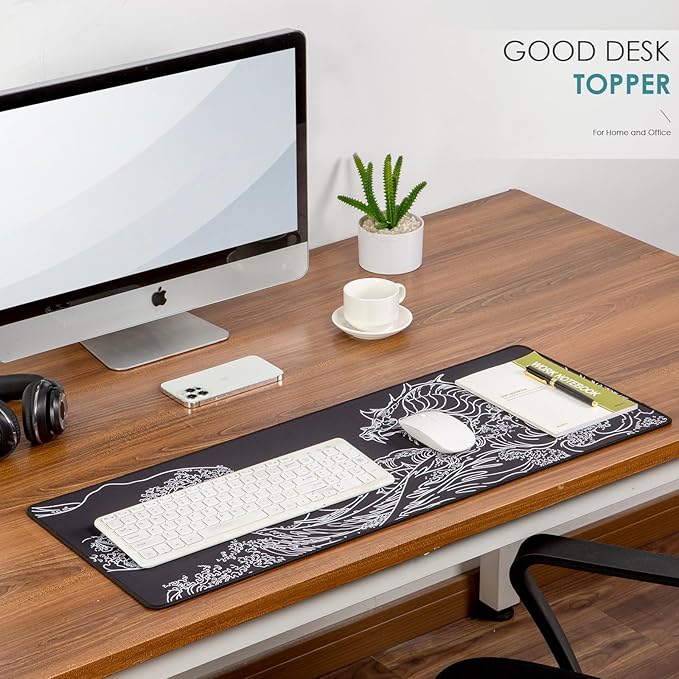 Waterproof Mouse Pad, Japanese Sea Wave Large Keyboard Pad with Anti-Slip Base, Extended Kanagawa Mat Desk Pad, for Gamer, Office & Home, Off to College/Back to School, 31.50"x11.81"
