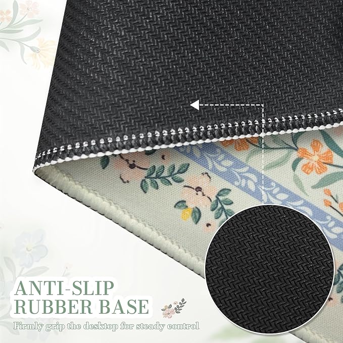 iCasso Aesthetic Small Floral Mouse Pad, Mini Portable Travel Mousepad, Anti-Slip and Comfortable Cloth Mouse Mat 7.9"x9.5" with Stitched Edges for Computer, Laptop, Office, Home(Green Floral)