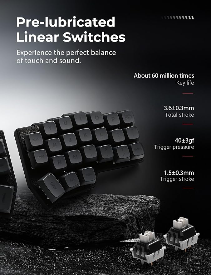 YIVU CORNE V4 Wired Split Mechanical Keyboard, 40% 3x6 Ortholinear Layout, Ergonomic Support, QMK/Vial Programmable, Hot-swappable RGB Gaming Keyboard, Pre-Lubricated Linear Switches
