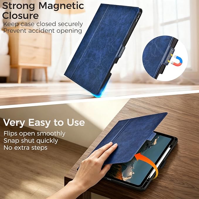Slim Case for iPad Pro 13 Inch M5/M4 (2025/2024) A3360/A3361/A2925/A2926 with Pencil Holder,Lightweight Cover,Magnetic Closure,Multi Angle Stand,Typing Angle,Auto Sleep/Wake,Dark Blue