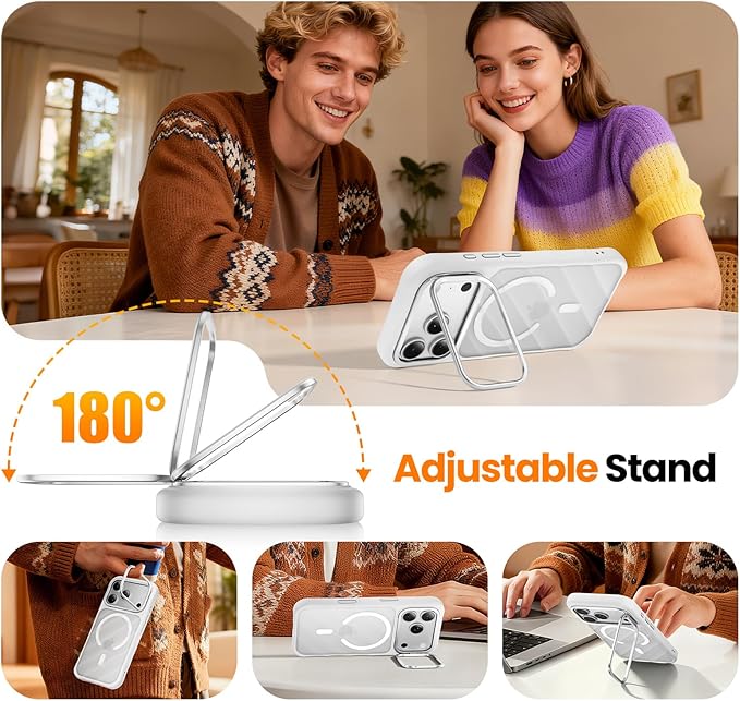 3-in-1 Set for iPhone 17 Pro Case with Camera Stand [1 Screen Protector & 1 Camera Lens Protector ][Fits MagSafe][Shockproof & Magnetic][Translucent Matte] Fashion Phone Case for 17 Pro (Silver)