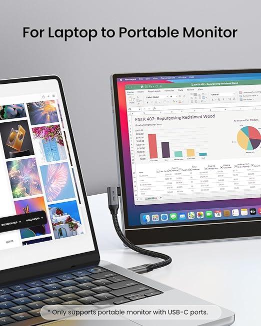 Silkland USB C Monitor Cable Right Angle 5FT, 8K@30Hz 5K/4K@60Hz Display, 20Gbps Data Transfer, 90 Degree USB C 3.2 Gen 2x2 Video Cable, 240W Charging for iPhone 17, MacBook, Portable Monitor, Carplay