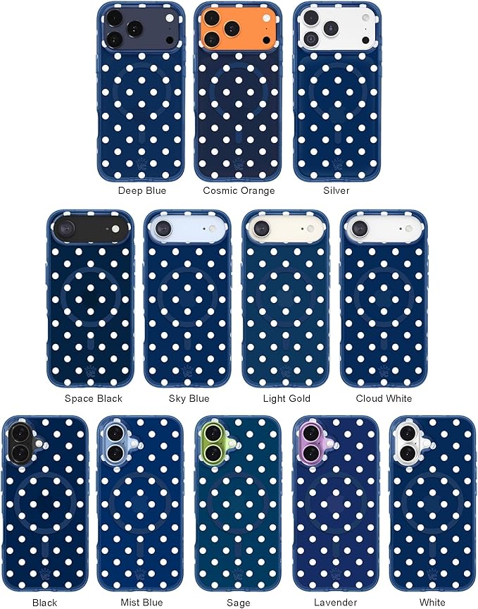 VELVET CAVIAR Case for iPhone 17 Pro Max | Compatible with MagSafe | 10ft Drop Tested | Silver Holographic Phone Cases | Midnight Polka Dot