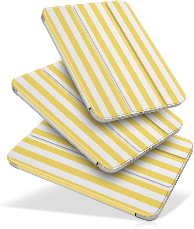 DONGKE for iPad mini 7 (A17 Pro) 2024 & iPad mini 6 2021 8.3 Inch, Slim Foldable Stand Hard PC Translucent Back Shell Smart Cover for iPad mini 7th/6th Generation [Auto Wake/Sleep] - Yellow Stripes