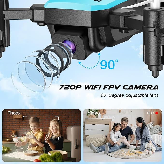 SIMREX Mini Drone with 720P Camera for Kids & Beginners - Foldable RC Quadcopter, Optical Flow Positioning, Altitude Hold, 3D Flip, 2 Batteries 20Min Flight, Safe & Easy Indoor Outdoor Flying Toy Gift (Blue)