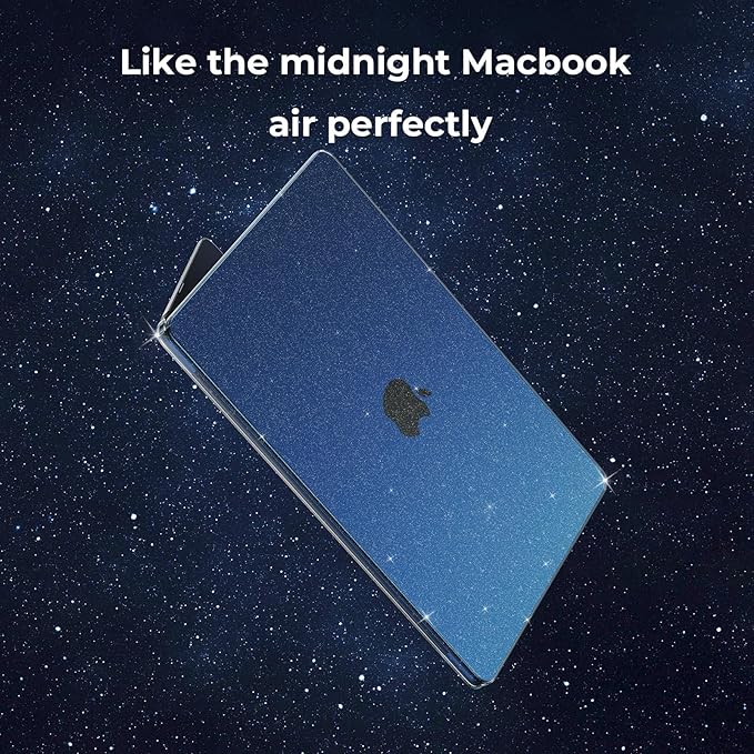 EooCoo Compatible with MacBook Air 13 inch Case M5 2026-2022 M4 M3 M2 Model A3449 A3240 A3113 A2681, Mac Air 13.6 inch Hard Shell & Keyboard Cover & Screen Film & Type-C, Sparkly Midnight