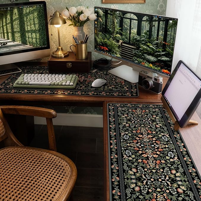 iCasso Desk Mat for Keyboard and Mouse, Large Mouse Pad, Desk Pad Mat, Anti-Slip Big Mousepad with Stitched Edges for Computer Desktop(Floral)