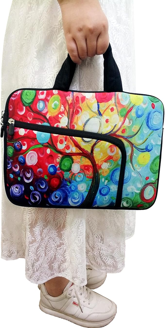 11 11.6 12 12.1 12.5 inches Laptop Sleeve Chromebook Case Ultrabook Case Notebook PC Messenger Bag Tablet Neoprene Handle Sleeve for Adult Men Women, Two Pockets (Colorful Tree)