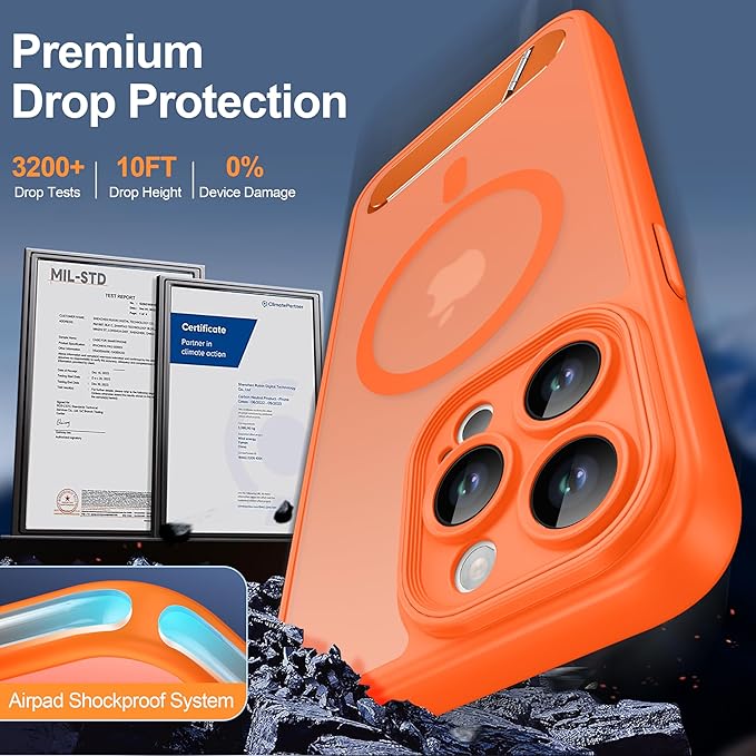 Magnetic Compatible with iPhone 15 Pro Max Case, [Built-in Kickstand][Full Camera Protection][Compatible with MagSafe][Anti-Fingerprint] Shockproof Phone Case for iPhone 15 Pro Max 6.7",Orange