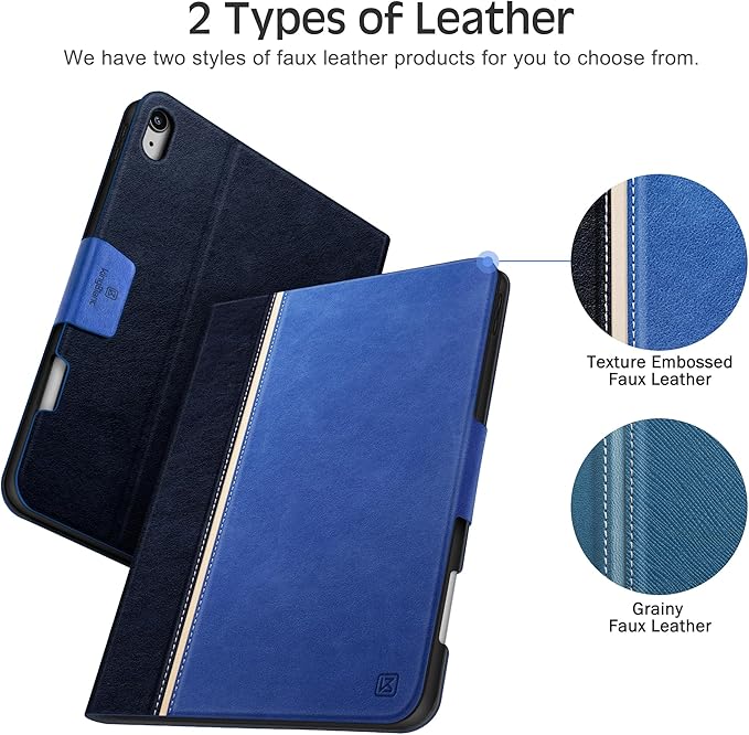 KingBlanc Case for iPad Air 13-inch M4/M3/M2 (2026/2025/2024) with Pencil Holder, Vegan Leather Cover, Auto Wake/Sleep, Multi-Angle Stand for Viewing & Drawing, Pencil Pro & USB-C Compatible, Blue