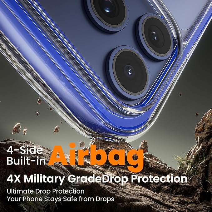 3-in-1 Air for iPhone 17 Pro Case with Screen Protector & Camera Lens Protector,[Fits MagSafe][Military-Grade Protection] [4-Side Built-in Airbag] Shockproof Case for iPhone 17 Pro (Clear-Blue)