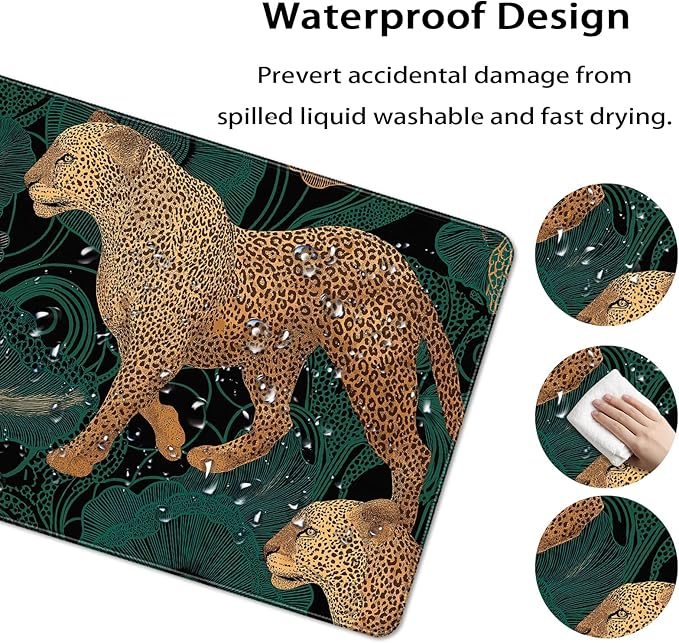 35.4 x 15.7 in, XXL Large Mouse Pad for Desk, Extended Keyboard Mouse Mat for Computer Office, Big Mouse pad with Stitched Edges, Gaming Pc-Leopards on Tropica