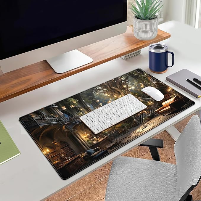 Dark Academia Bookish Desk Mat Adventure Dreams Extended Mousepad Large Gaming Mousepad Black Extended Mouse Pad XXL Laptop Computer Mouse Keyboard Mat 31.5 x 15.7