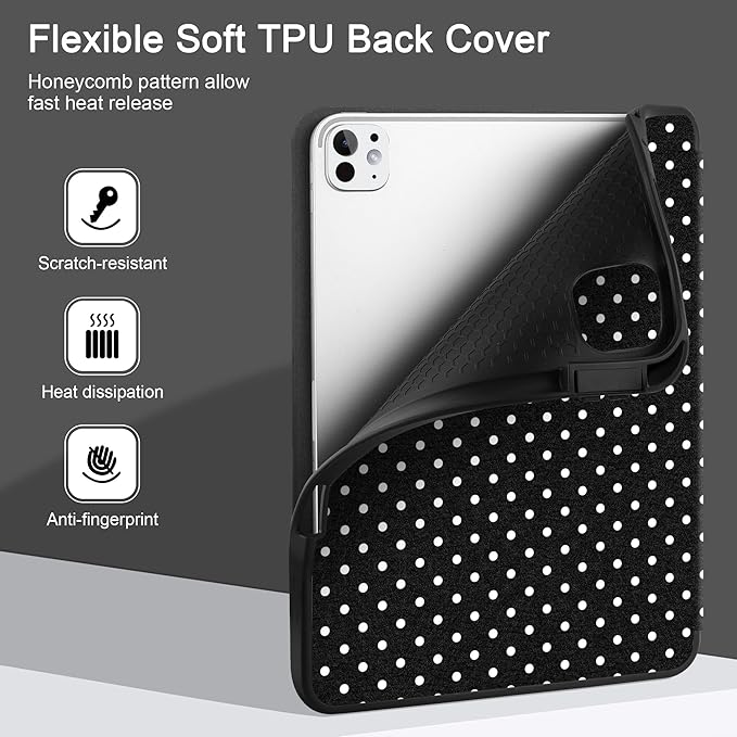 MEEgoodo Case for M5 iPad Pro 11 inch 2025/M4 iPad Pro 11 inch Case 2024, Tablet Cover with Trifold Stand & Pencil Holder & Auto Wake/Sleep & Soft TPU Back Cover, White Polka Dot