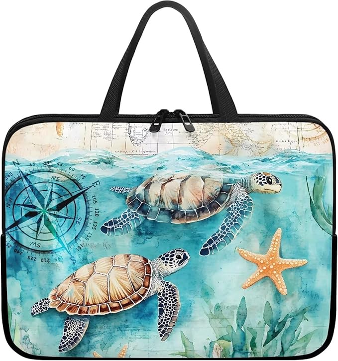 10 Inch Turtle Starfish Laptop Sleeve, Mens Womens Laptop Cover Computer Bag Tablet Carrying Case with Handle, Tote Bags Notebook Case Messenger Briefcase for Work Travel College