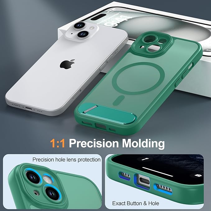 Magnetic Compatible with iPhone 15 Case, [Built-in Invisible Kickstand][Compatible with MagSafe][Full Camera Protection] Translucent Matte Phone Case for iPhone 15 6.1" Cyan