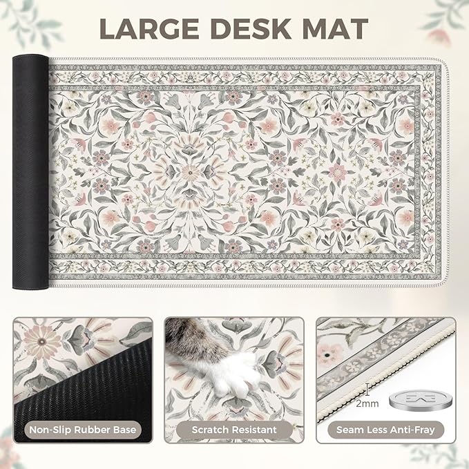 iLeadon Large Desk Mat Grey, Thick Keyboard and Mouse Pad with Non-Slip Base, Keyboard Mats for Desk, Full Coverage Computer Mat 35.4"x15.7" for Office & Gaming Setup (Grey)