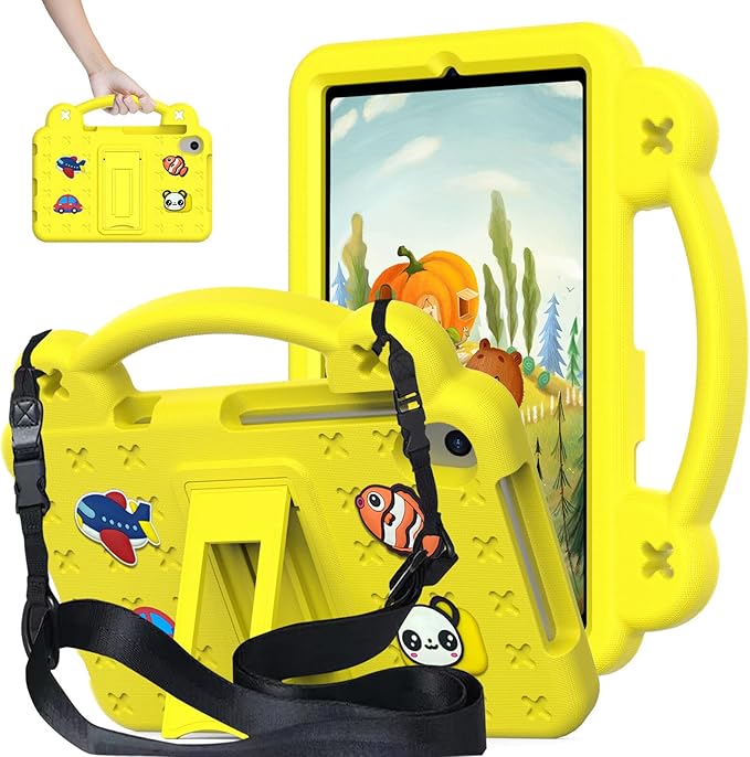 AKABEILA Compatible with Lenovo Tab M10 Plus(3rd Gen) 10.6 (2022)/Huawei MatePad Pro 10.8 (2019/2021)/SE 10.4(2023)/Samsung Tab A8 10.5 Tablet Case, Kids Case with Shoulder Strap - Yellow