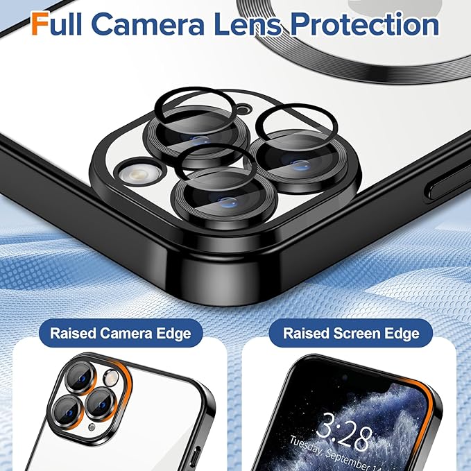 Hython Magnetic Clear for iPhone 11 Pro Max Case with Camera Lens Protector [Compatible with MagSafe] Plating Edge Slim Soft TPU Cover Protective Phone Case for iPhone 11 Pro Max 6.5", Black