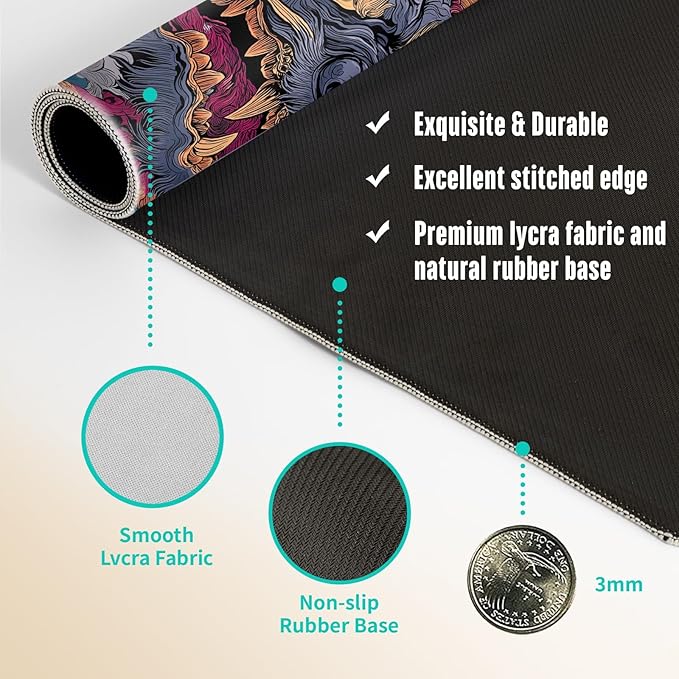Extended Gaming Mouse Pad, Large Mouse Mat 3 mm Nature Rubber Base Mousepad with Stitched Edges, Non-Slip Desk Mat for Office Home Great Gift 31.5x11.8 Inch (Ukiyo-e Monster 3)